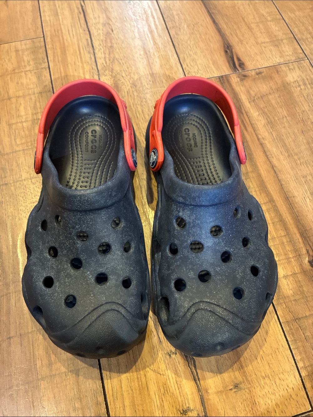 CROCS Kids Navy Clog with Red Heel Strap